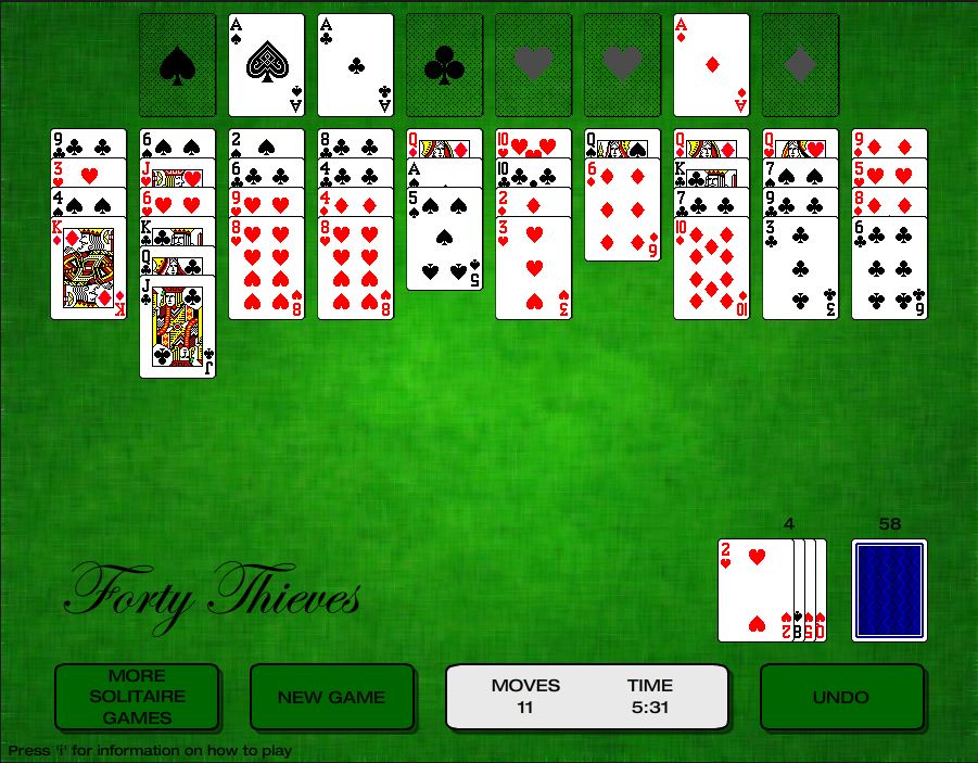 Forty Thieves Solitaire Game Green Felt